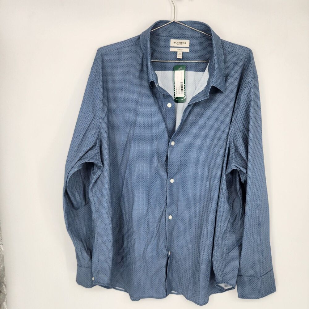 Bonobos Men's XXL Short Blue Tech Button Down Slim Fit Long Sleeve Shirt